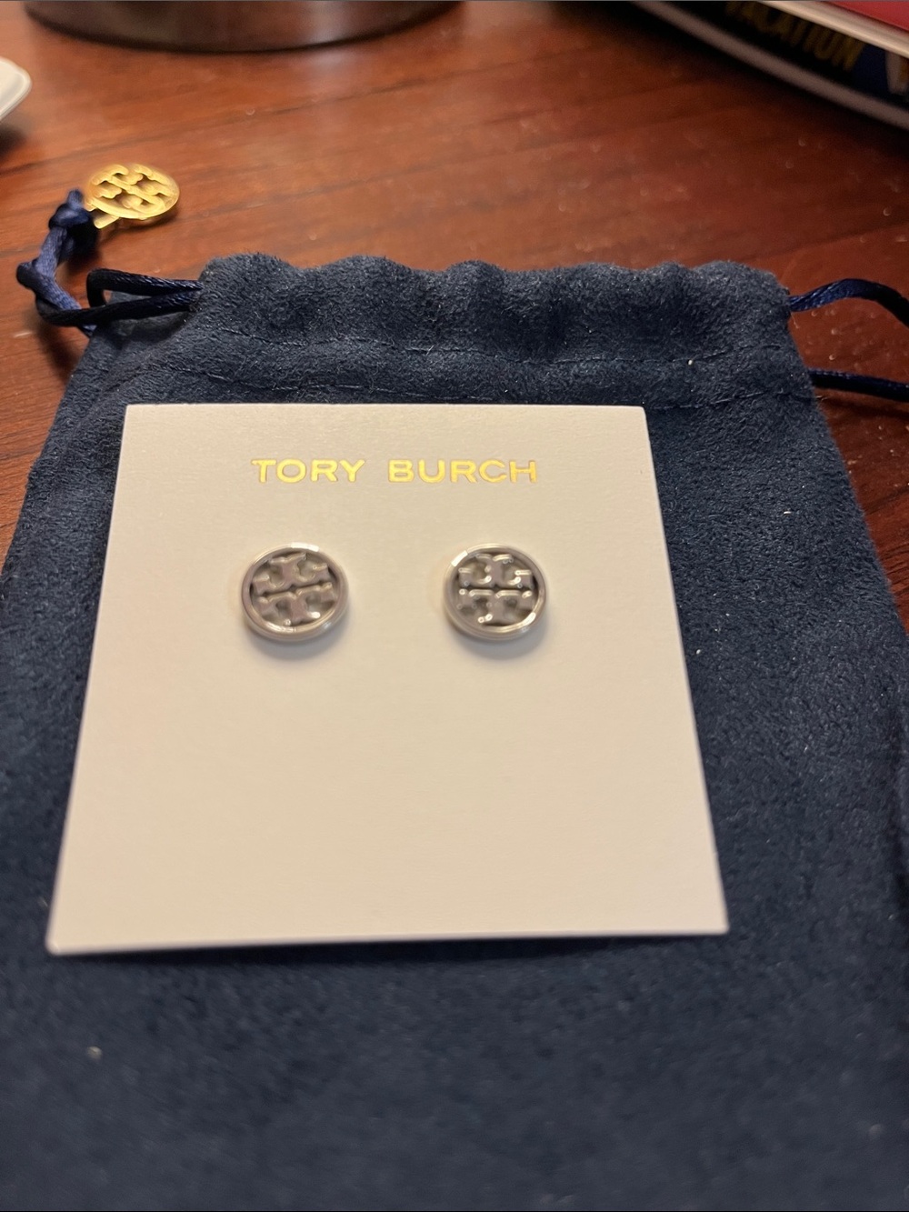 Tory Burch Silver Logo Stud Earrings